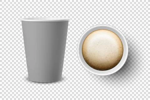 Vector 3d Realistic Gray Disposable Opened Paper, Plastic Coffee Cup for Drinks Stock Illustration