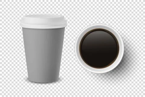 Vector 3d Realistic Gray Disposable Closed and Opened Paper, Plastic Coffee Cup Stock Illustration