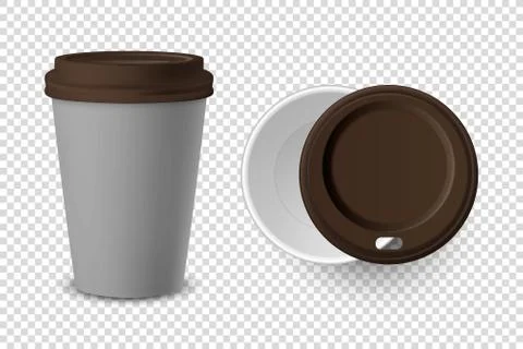 Vector 3d Realistic Gray Disposable Closed and Opened Paper, Plastic Coffee Cup Stock Illustration