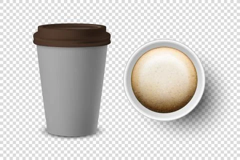 Vector 3d Realistic Gray Disposable Closed and Opened Paper, Plastic Coffee Cup Stock Illustration
