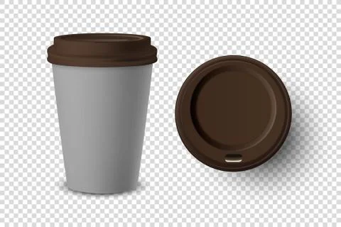 Vector 3d Realistic Gray Disposable Closed and Opened Paper, Plastic Coffee Cup Stock Illustration