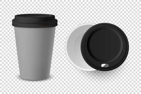 Vector 3d Realistic Gray Disposable Closed and Opened Paper, Plastic Coffee Cup Stock Illustration