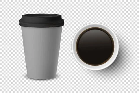 Vector 3d Realistic Gray Disposable Closed and Opened Paper, Plastic Coffee Cup Stock Illustration