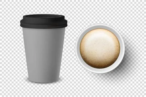 Vector 3d Realistic Gray Disposable Closed and Opened Paper, Plastic Coffee Cup Stock-Illustration