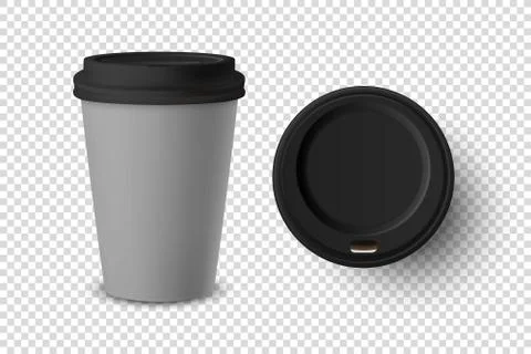 Vector 3d Realistic Gray Disposable Closed and Opened Paper, Plastic Coffee Cup Illustrazione stock