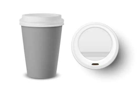 Vector 3d Realistic Gray Disposable Closed Paper, Plastic Coffee Cup for Drinks 스톡 일러스트