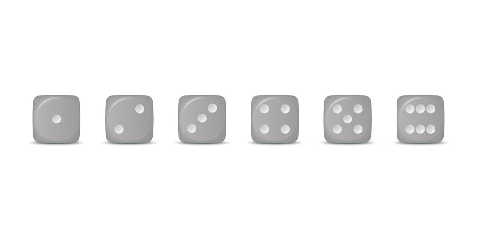 Vector 3d Realistic Gray Game Dice Icon Set Closeup Isolated on White Background Stock Illustration