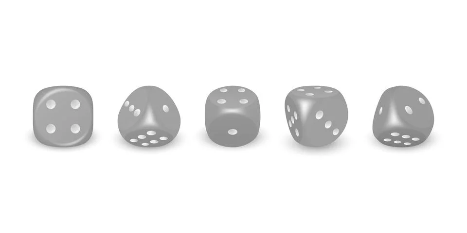 Vector 3d Realistic Gray Game Dice with White Dots Icon Set Closeup Isolated on Stock Illustration