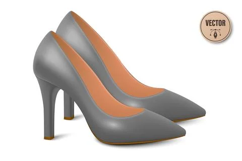 Vector 3d Realistic Gray High Heels Pair. Realistic Women s Shoes with Stiletto Stock Illustration