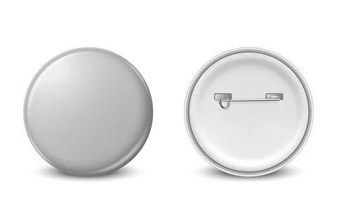 Vector 3d Realistic Gray Round Metal, Plastic Blank Empty Button Badge Icon 스톡 일러스트