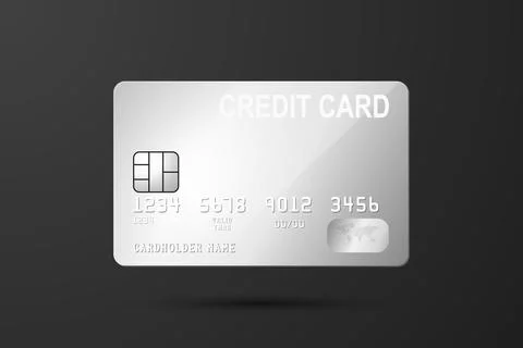 Vector 3d Realistic Gray Silver Credit Card on Black Background. Design Template Illustrazione stock