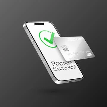 Vector 3d Realistic Gray Silver Smartphone, Credit Card, Wi-Fi Successful Stock Illustration