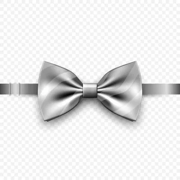 Vector 3d Realistic Gray Silver Bow Tie Closeup Isolated. Silk Glossy Bowtie Stock Illustration