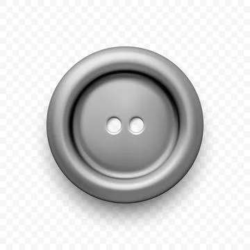 Vector 3D Realistic Gray Two-Hole Clothes Button Closeup, Isolated. Round Metal Stock Illustration