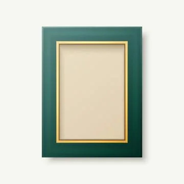 Vector 3d Realistic Green and Golden Decorative Vintage Frame, Border Icon Stock Illustration