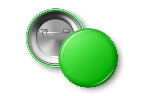Vector 3d Realistic Green Blank Round Button Badge Closeup, Isolated. ID Badge Stock Illustration