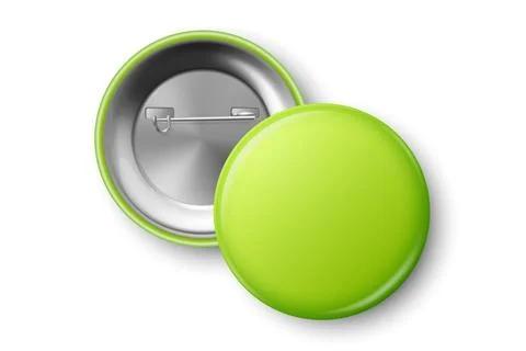 Vector 3d Realistic Green Blank Round Button Badge Closeup, Isolated. ID Badge Stock Illustration