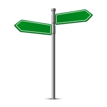 Vector 3d Realistic Green Direction Signpost with Two Blank Arrows Isolated Stock Illustration
