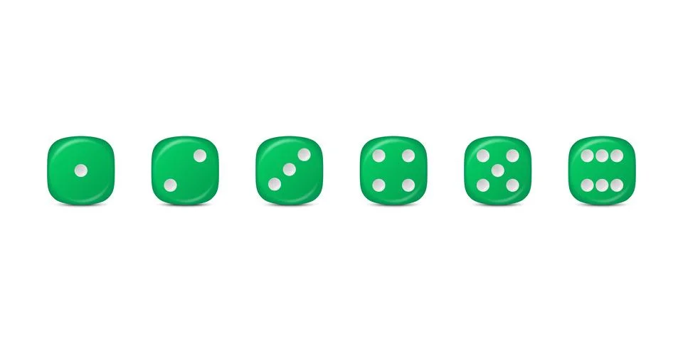 Vector 3d Realistic Green Game Dice Icon Set Closeup Isolated. Game Cubes for Stock Illustration