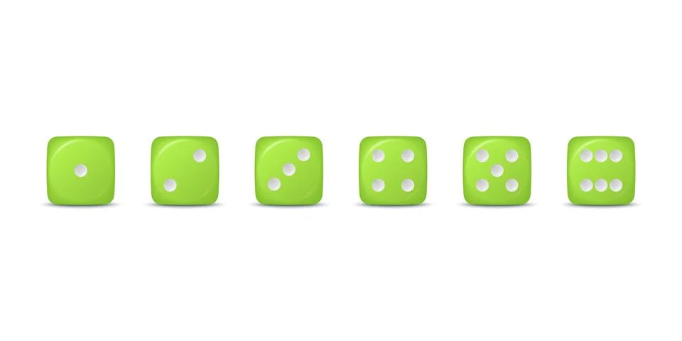 Vector 3d Realistic Green Game Dice Icon Set Closeup Isolated on White Stock Illustration