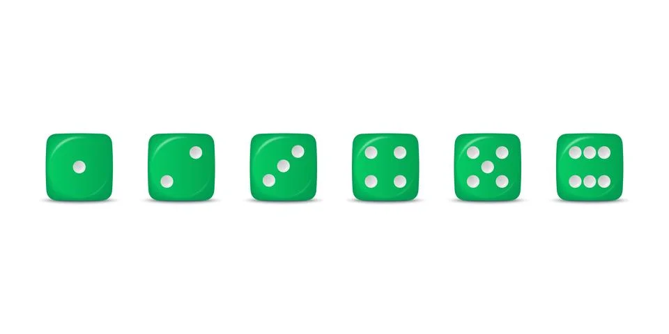 Vector 3d Realistic Green Game Dice Icon Set Closeup Isolated on White Stock Illustration