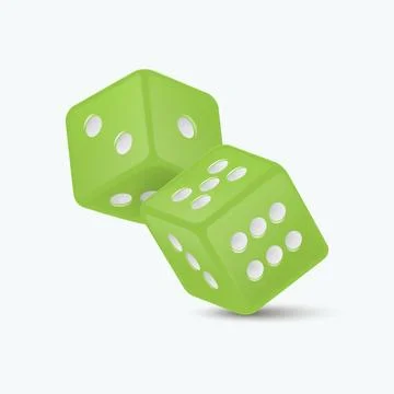Vector 3d Realistic Green Game Dice with White Dots Set Closeup Isolated on Stock Illustration