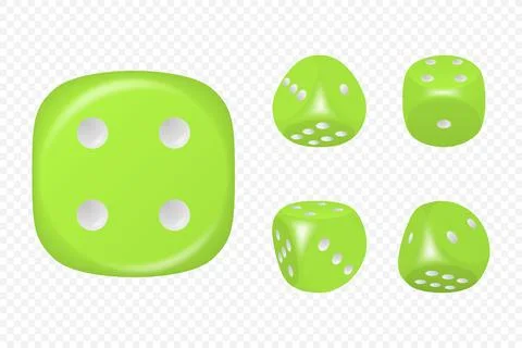 Vector 3d Realistic Green Game Dice with White Dots Set in Different Positions Stock Illustration