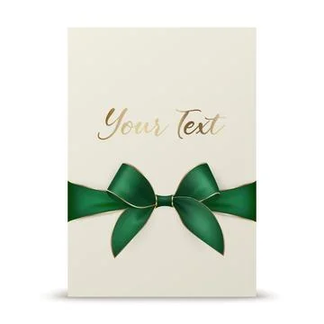 Vector 3d Realistic Green Gift Ribbon and Bow with White Greeting Card Stock Illustration