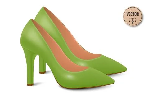 Vector 3d Realistic Green High Heels Pair. Realistic Women s Shoes with Stiletto Stock Illustration