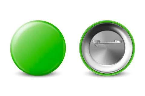 Vector 3d Realistic Green Metal, Plastic Blank Button Badge Icon Set Isolated on Stock Illustration