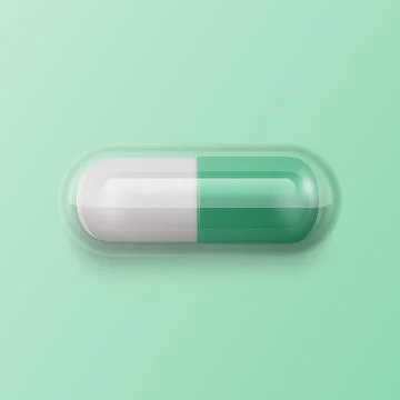 Vector 3d Realistic Green Pharmaceutical Medical Pill, Capsule, Tablet on Green Stock-Illustration