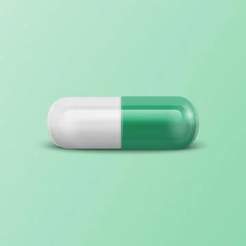 Vector 3d Realistic Green Pharmaceutical Medical Pill, Capsule, Tablet on Green Stock-Illustration