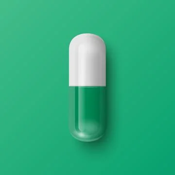 Vector 3d Realistic Green Pharmaceutical Medical Pill, Capsule, Tablet on Green Stock-Illustration