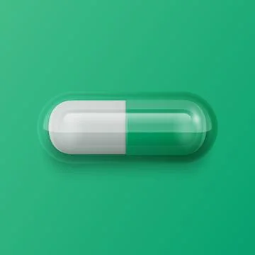 Vector 3d Realistic Green Pharmaceutical Medical Pill, Capsule, Tablet on Green Stock-Illustration