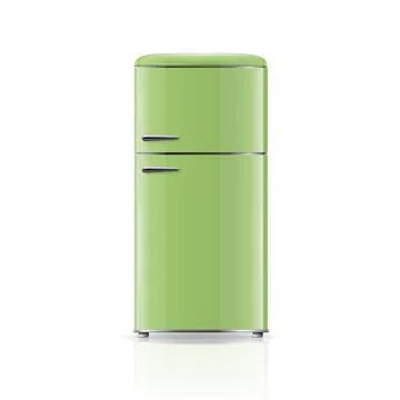Vector 3d Realistic Green Retro Vintage Fridge Icon Isolated on White. Vertical Stock Illustration