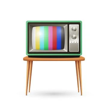 Vector 3d Realistic Green Retro TV Set on the Table, Isolated. Vintage TV Design Illustrazione stock