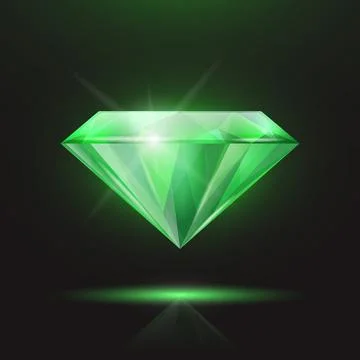 Vector 3d Realistic Green Transparent Triangle Glowing Gemstone, Diamond Stock Illustration