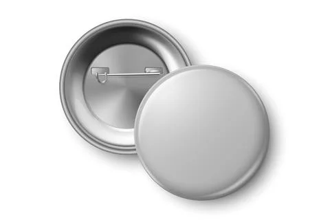 Vector 3D Realistic Grey Round Pin Badge Mockup Closeup Isolated. Blank Button Illustrazione stock