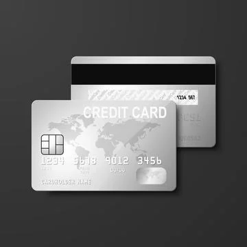 Vector 3d Realistic Grey Silver Credit Card. Design Template of Plastic Credit Stock Illustration