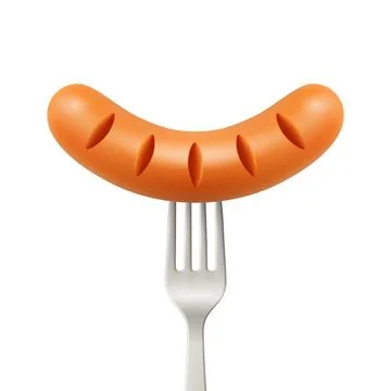 Vector 3d Realistic Grilled Sausage on Fork, Isolated. Cooked Sausage with Grill イラスト素材