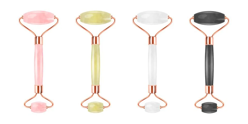 Vector 3d Realistic Gua Sha Jade Roller Scraping Massage Tool Set Isolated Stock-Illustration
