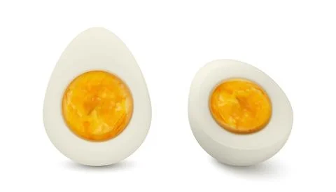 Vector 3d Realistic Halved Chicken Egg Set. Peeled Boiled Chicken Egg, Hard Stock Illustration