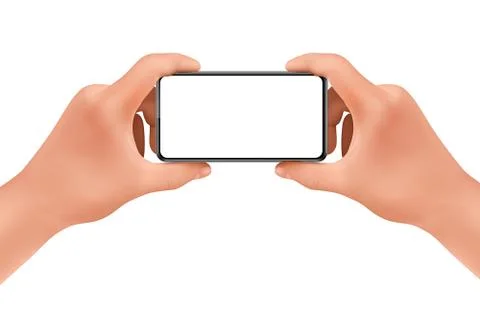 Vector 3d realistic hands holding smartphone, mock-up Stock Photos