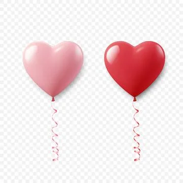 Vector 3d Realistic Heart Shaped Balloon Closeup Isolated. Romantic Red Glossy Stock Illustration