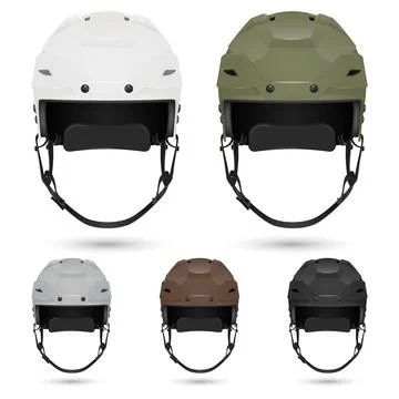 Vector 3d Realistic Hockey Helmet Set, Front View. White Khaki Gray Brown Black Illustrazione stock
