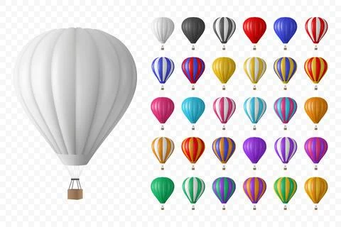 Vector 3d Realistic Hot Air Balloon Icon Set, Isolated. Vector Illustration of Stock Illustration