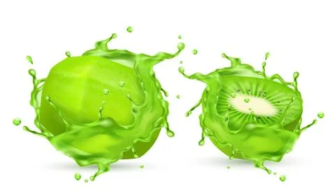 Vector 3d realistic kiwi in green splashes Stock-Illustration