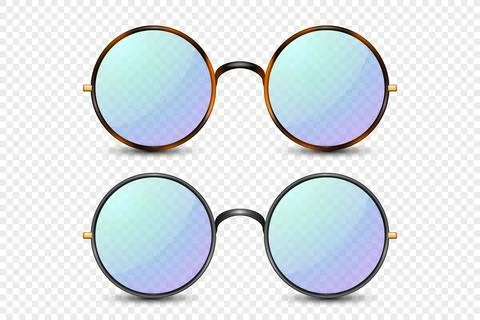 Vector 3d Realistic Leopard, Black Round Frame Glasses Set with Blue, Purple Illustrazione stock