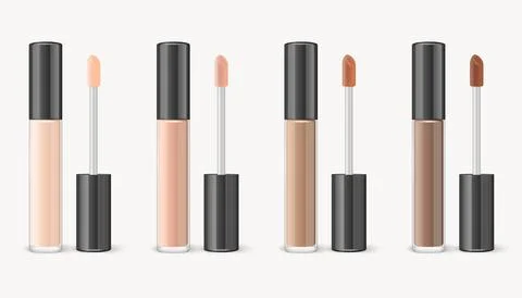 Vector 3d Realistic Lip Gloss, Foundation, Concealer, Corrector Package, Black Stock Illustration
