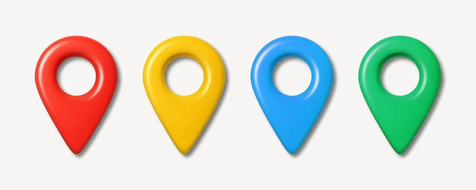 Vector 3d Realistic Map Pin Icons in Red, Yellow, Blue, Green for GPS Map Pin 스톡 일러스트